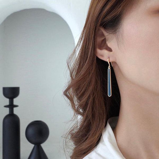 Minimalist geometric blue enamel earrings