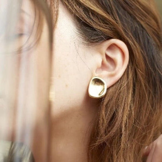 Chunky mirrored stud earrings in button look
