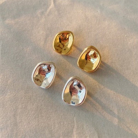 Chunky mirrored stud earrings in button look