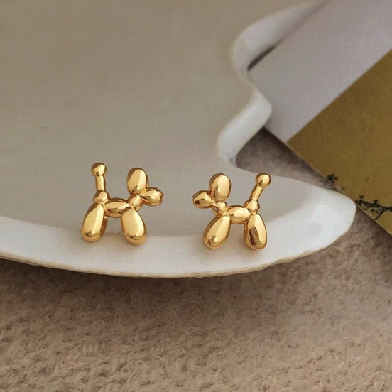 Cute little balloon dog earrings – gold and silver