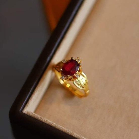 Solitaire ring made of genuine ruby, adjustable