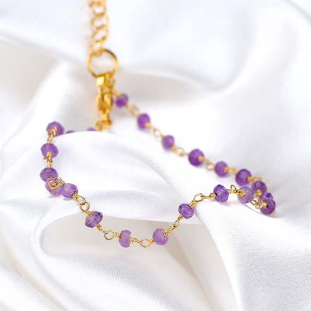 vergoldetes Armband mit violetten Amethyst-Rondellen